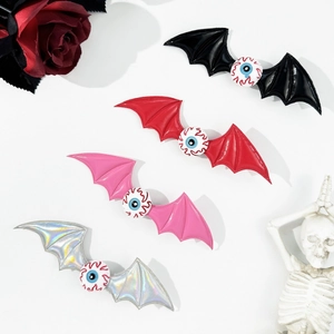 Halloween bat wing hair clips set with realistic bloodshot eyeballs in four colors