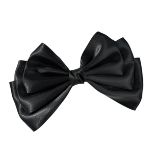 Elegant oversized black satin multilayer bow hair clip for women with a silky finish