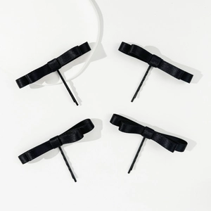 Lot de 4 barrettes à cheveux élégantes avec nœuds en ruban noir au design minimaliste