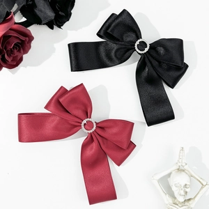 Elegant Large Satin Ribbon Bow Hair Clip With Rhinestone Center Vintage Gothic Hair Accessory For Women Party Styling