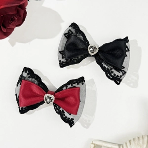 Gothic Lace Bow Hair Clip Heart Rhinestone Satin Dark Style Lolita Hair Accessory For Women Girls Party Cosplay Accessory