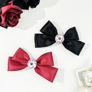 Halloween Gothic Eyeball Bow Hair Clip For Women Satin Ribbon Hairpin Horror Style Party Hair Accessories Headwear