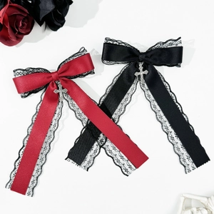 Barrette Gothique Lolita Croix Nœud Sangle Dentelle Clip à Ressort Cool Style Dark Punk Accessoires Cheveux Femme