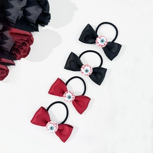 Gothic eyeball bow hair ties set in black and dark red for Halloween hair accessories