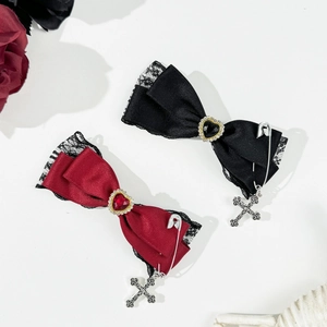 Gothic Heart Cross Bow Hair Clip Dark Lolita Lace Ribbon Duckbill Clip Side Fringe Clip Fashion Hair Accessory For Women