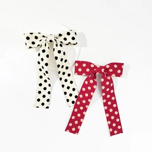 Vintage Polka Dot Bow Hair Clip With Long Streamers Fabric Bowknot Spring Clip For Women Fashion Hair Accessories