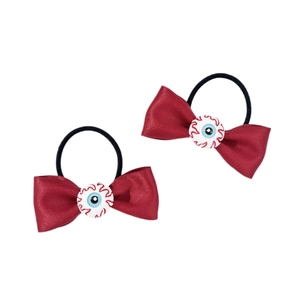 Dark red bow hair ties with eyeball design for Halloween gothic hair styling