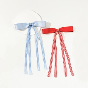 Satin Ribbon Gingham Bowknot Hair Clips Long Tassel Hairpins Korean Style Bow Headwear Women Girls Daily Party Accessory