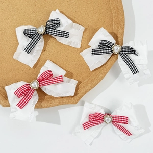 Lolita Gingham Schleife Haarspangen Süßes Herz Kunstperle Rüsche Entenschnabelklemme Für Mädchen Japanischer Stil Haarschmuck
