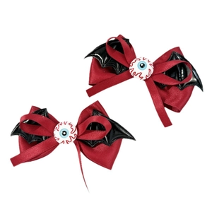 Barrettes Halloween avec ailes de chauve-souris, nœuds bordeaux et décor d'œil gothique