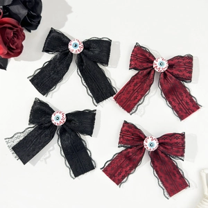 Fiocchi gotici in pizzo con bulbi oculari per acconciature Halloween nero e bordeaux