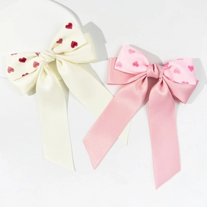 Pince À Cheveux Nœud En Satin Doux Avec Motif Cœur Et Long Ruban Accessoires Cheveux Princesse Pour Femmes Filles