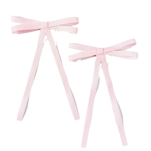 Set di due fermagli per capelli a fiocco rosa a pois con nastri lunghi