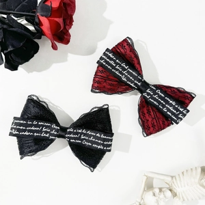 Gothic Lace Bow Hair Clip With Letter Print Ribbon Dark Sweet Lolita Style Black Wine Red Hairpin For Women Halloween Party