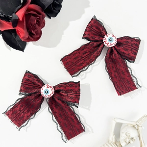 Set mollette per capelli Halloween gotiche con fiocchi in pizzo rosso nero e bulbi oculari