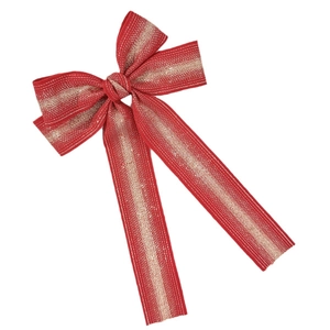 Barrette à cheveux nœud rouge classique avec rayure dorée brillante sur fond blanc