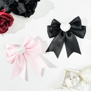Pinza para el Pelo con Lazo de Cinta de Satén Gótico Dulce con Corazón de Encaje Accesorios para el Cabello Lolita para Mujer