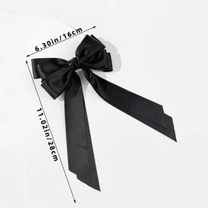 Detailed size specifications of the elegant black silk satin double-layered bow hair clip