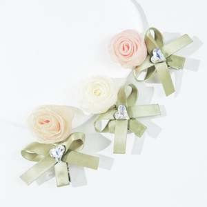 Pinza para el Pelo con Lazo de Rosa de Organza Estilo Bosque Corazón Strass Pinza Cocodrilo Accesorios de Hada Mujer