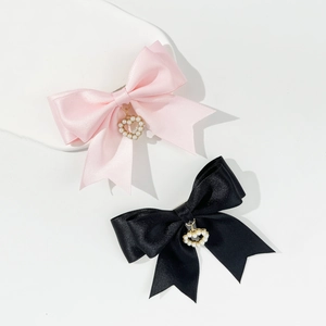 Süße Satin Schleife Haarspange Mit Herz Kunstperlen Anhänger Balletcore Japanischer Stil Haarschmuck Für Damen Mädchen