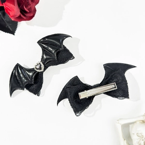Gothic bat wing hair clips with heart rhinestone and lace for Halloween party costume