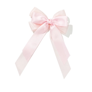 Barrette à cheveux avec nœud en satin et tulle rose et longs rubans au style élégant