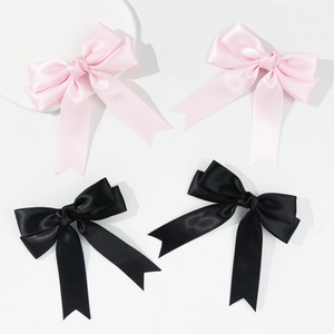 Sweet Satin Ribbon Bow Hair Clip Set For Women Girls Elegant Handmade Double Ponytail Duckbill Clip Cute Hair Accessories