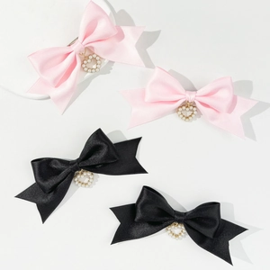 Barrette Nœud en Ruban de Satin Doux Avec Pendentif Künstliche Perle Cœur Style Japonais Pince Bec de Canard pour Filles Femmes