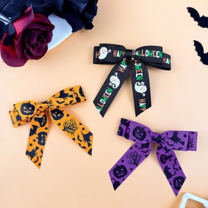 Halloween Bow Hair Clip For Girls Cute Ghost Pumpkin Witch Bat Printed Grosgrain Ribbon Alligator Clip Hair Accessories