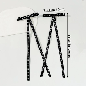 Barrettes à cheveux avec nœuds en ruban noir à pois et longs glands style ballerine