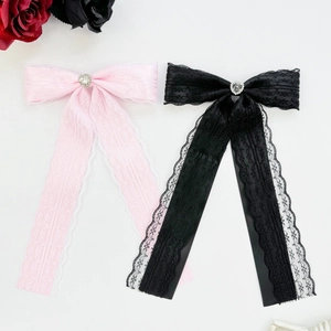 Fermaglio per Capelli Gotico in Pizzo a Fiocco Nastro Lungo Cuore Strass Lolita Sweet Cool Moda per Donna Accessori