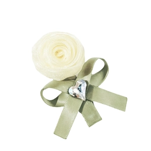 Elegante pinza para el pelo con rosa de organza y lazo verde con un diamante de corazón
