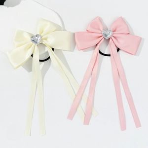 Korean Style Heart Bow Ribbon Hair Tie Satin Sweet Tassel Scrunchies Ponytail Holder High Elastic Fashion Hair Accessory