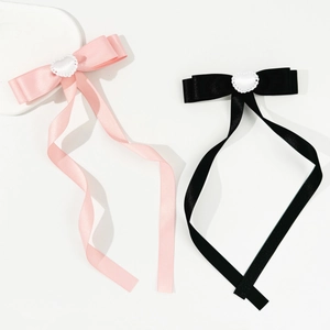 Handmade Satin Ribbon Bowknot Hair Clip With Lace Heart Long Streamer Balletcore Sweet Hair Accessories For Women Girls
