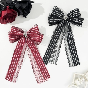 Pince À Cheveux Noeud En Dentelle Et Ruban Avec Strass Coeur Et Lettres Imprimées Gothique Lolita Doux Cool Accessoires Cheveux