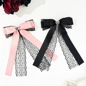 Fermaglio per Capelli in Pizzo a Fiocco per Donna Con Strass a Cuore Retro Lolita Elegante Accessori per Capelli Fatti a Mano Dolce e Cool