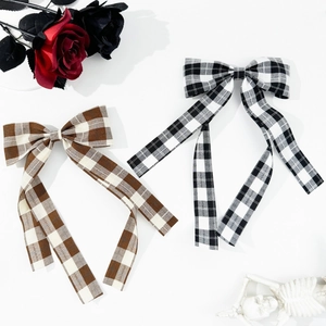 Pince à Cheveux Nœud à Carreaux Rétro Japonais pour Femmes Style Preppy Ruban Fait à la Main Accessoires de Cheveux