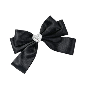 Eleganter schwarzer Satin-Haarclip mit silberner Herz-Dekoration für Damen