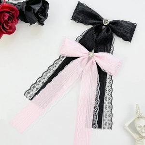 Fermagli per capelli in pizzo con strass a cuore in stile gotico nero e rosa