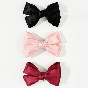Set da 3 pezzi di eleganti fiocchi per capelli in raso a doppio strato nero rosa e rosso