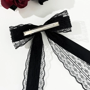 Elegante fermaglio per capelli a fiocco in pizzo nero con clip in metallo vintage