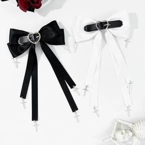 Pinces à Cheveux Nœud Gothique Punk avec Cœur et Croix pour Femmes Rubans Esthétique Sombre Accessoires Mode