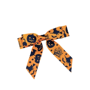 Halloween orange and black grosgrain ribbon bow hair clip with pumpkin and witch patterns