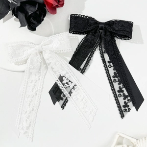 Spitzen Schleife Haarclip Für Damen Retro Eleganter Langem Band Haarnadel Süß Fee Blumen Haarschmuck Koreanischen Stil Kopfclip