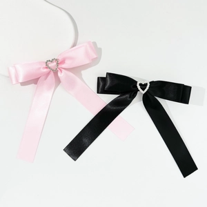 Satin Schleife Haarklammer Mit Herz Strass Langes Band Süß Krokodilklemme Haarschmuck Für Damen Mädchen