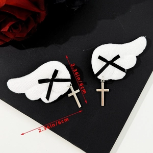 Gothic angel wing hair clips with black bows and silver cross charms, 2.36 inches in size
