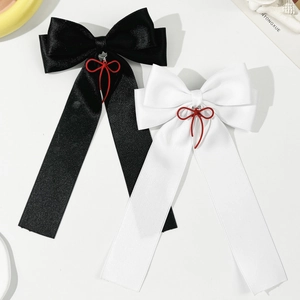 Damen Koreanischen Stil Band Schleife Streamer Haarklammer Satin Federclip College Stil Elegante Handgefertigte Haarschmuck