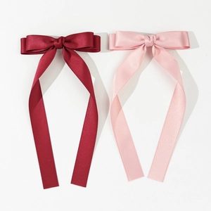 Elegante Satin-Haarschleifen mit langen Bändern in Weinrot und zartem Rosa für Damen