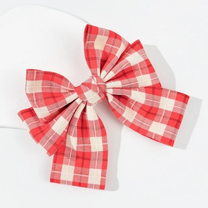 Japanese style red and white plaid bow hair clip with an elegant spring clip design
