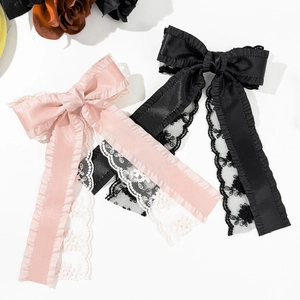 Élégante Pince à Cheveux Nœud en Dentelle Double Couche Long Ruban Barrette Douce Clip Arrière de Tête Pour Femmes Accessoires Romantiques